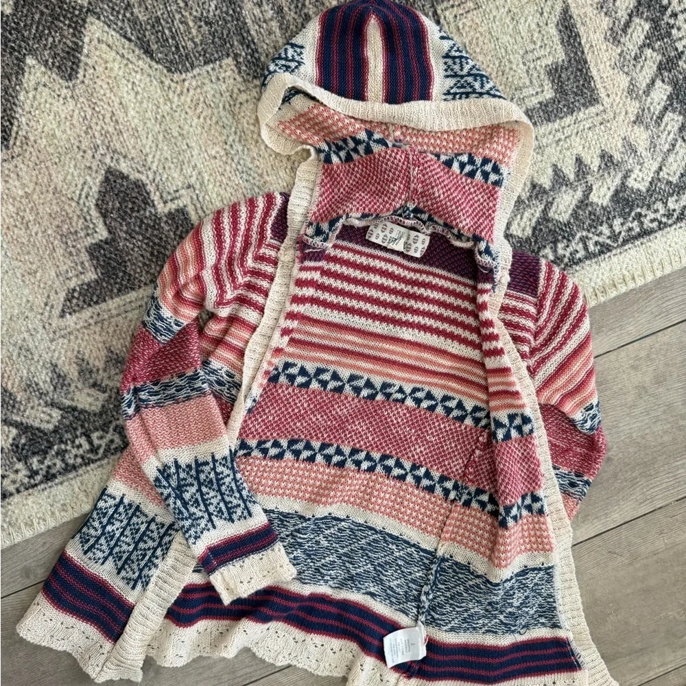 Y2K Pink Republic Toddler Girl Mixed Media Boho Cardigan Hooded Open Front